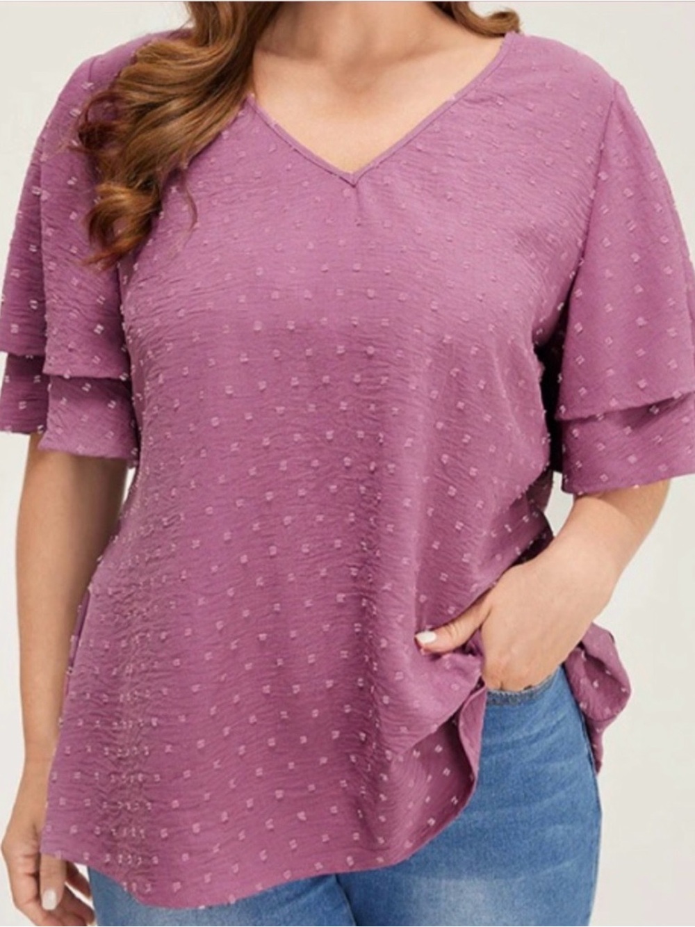 BloomChic NWT Embroidered Polka Dot Short Sleeve V-Neck Ruffled Sleeve Blouse